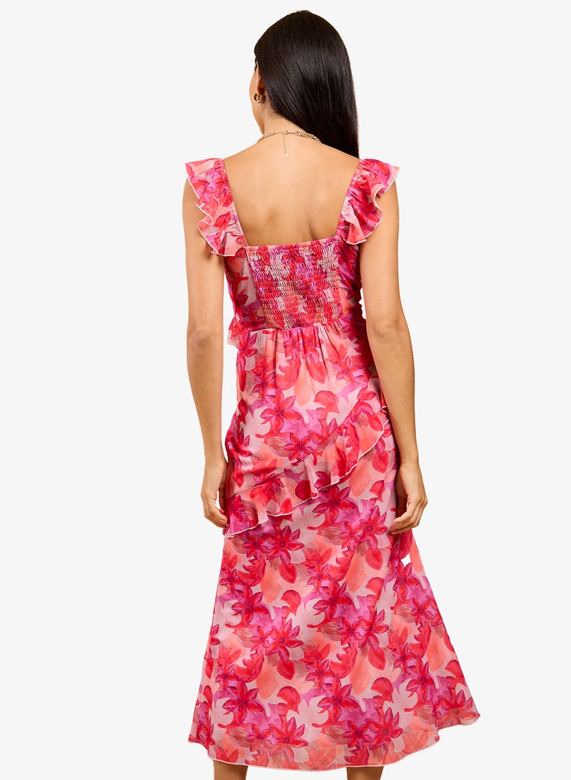 Little Mistress Floral Ruffle Midi Dress - Image 2